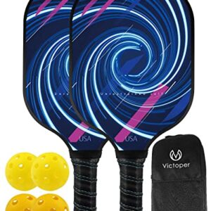 Pickleball Paddles 2 Pack, Fiberglass Surface Pickleball Set of 2 Rackets and 4 Pickleballs Balls, Lightweight Pickleball Rackets Ball Sets, Pickle-Ball Set with Portable Bag for Men Women