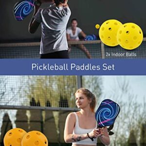 Pickleball Paddles 2 Pack, Fiberglass Surface Pickleball Set of 2 Rackets and 4 Pickleballs Balls, Lightweight Pickleball Rackets Ball Sets, Pickle-Ball Set with Portable Bag for Men Women