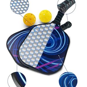 Pickleball Paddles 2 Pack, Fiberglass Surface Pickleball Set of 2 Rackets and 4 Pickleballs Balls, Lightweight Pickleball Rackets Ball Sets, Pickle-Ball Set with Portable Bag for Men Women