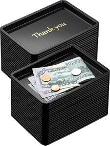 set of 24 restaurant tip tray check presenter for restaurants small tip tray plastic serving trays 4.5 by 6.4 inch, guest bill holder black with gold imprint for kitchen restaurant supplies