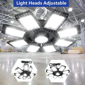 CODAFUL 150W LED Garage Light, Deformable High Bay Shop Lightswith Adjustable 8 Panels,150W 15000LM Bright 6500K for Commercial Warehouse Residential, Barn, Factory, Workshop(Black, 2PACK)