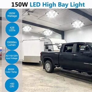 CODAFUL 150W LED Garage Light, Deformable High Bay Shop Lightswith Adjustable 8 Panels,150W 15000LM Bright 6500K for Commercial Warehouse Residential, Barn, Factory, Workshop(Black, 2PACK)