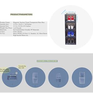 JECCICHY 6 Pack Shoe Organizer for Closet, Shoe Storage Container with Lids, Clear Shoe Box Stackable, Thick Hard Plastic, Drop Front Door, Within US Size 12, Outside Size: 13.54”x10.63”x7.48”(smoky)
