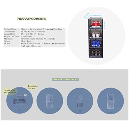 JECCICHY 6 Pack Shoe Organizer for Closet, Shoe Storage Container with Lids, Clear Shoe Box Stackable, Thick Hard Plastic, Drop Front Door, Within US Size 12, Outside Size: 13.54”x10.63”x7.48”(smoky)