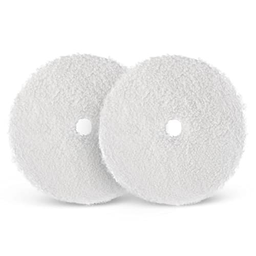 SPTA Microfiber Cutting Pads, Microfiber Finishing Pads 2Pcs 6Inch 150mm Microfiber Finishing Disc Soft Microfiber Wax Removal Pad for Dual Action Car Polisher Finishing Polishing Waxing -MPBFS6W-2