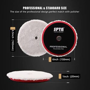 SPTA Microfiber Cutting Pads, Microfiber Finishing Pads 2Pcs 6Inch 150mm Microfiber Finishing Disc Soft Microfiber Wax Removal Pad for Dual Action Car Polisher Finishing Polishing Waxing -MPBFS6W-2