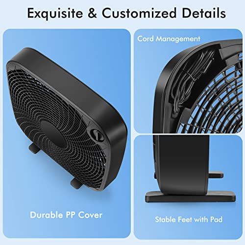 LDAILY 20" Box Fan with 3 Speed Settings, Window Fan for Full Force Air Circulation w/Control Knob, Portable Handle, Feet, Safety Fences & Cord Storage, ETL Listed Floor Fan for Home Office Tool Shed