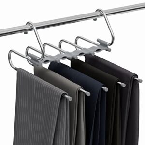 techmilly magic pants hangers space saving with clips, 1 pack non-slip closet organizer hanger, multi use 5 in 1 rack for jeans, trousers, leggings (gray)