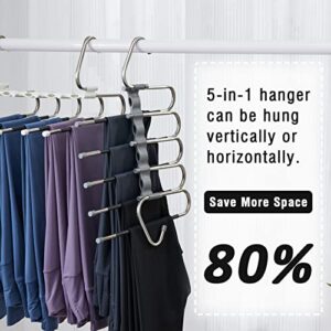 TECHMILLY Magic Pants Hangers Space Saving with Clips, 1 Pack Non-Slip Closet Organizer Hanger, Multi Use 5 in 1 Rack for Jeans, Trousers, Leggings (Gray)