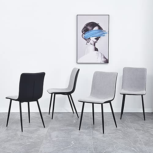 Merax Modern Dining Living Room Chairs, Including Black Metal Legs and Cloth Cushions for Kitchen Bedroom, Gray Set of 4