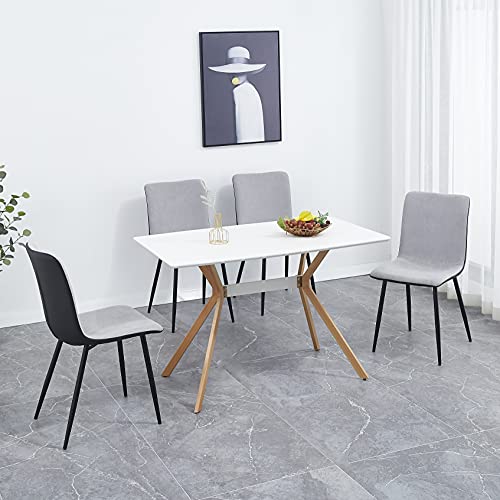 Merax Modern Dining Living Room Chairs, Including Black Metal Legs and Cloth Cushions for Kitchen Bedroom, Gray Set of 4