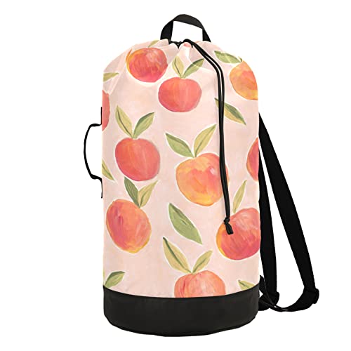 Pink Peach Laundry Backpack Large Heavy Duty Laundry Bag for College Students Laundry bag with Shoulder Straps Washable for Camp Traveling Waterproof