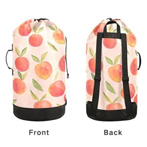 Pink Peach Laundry Backpack Large Heavy Duty Laundry Bag for College Students Laundry bag with Shoulder Straps Washable for Camp Traveling Waterproof