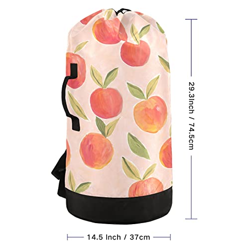 Pink Peach Laundry Backpack Large Heavy Duty Laundry Bag for College Students Laundry bag with Shoulder Straps Washable for Camp Traveling Waterproof