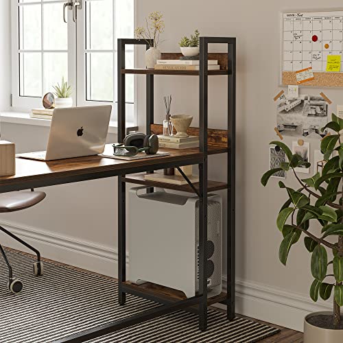 CubiCubi L Shaped Desk with Storage Shelves, Computer Corner Desk for Home Office, Writing Gaming Study Desk Table with Bookshelf, Space Saving, Brown