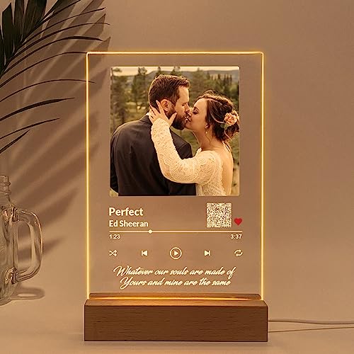 Wucidici Custom Picture Music Plaque with QR Code, Customized Acrylic Glass Art Song Album Cover with Photo, Personalized Night Light Gift for Couple Birthday