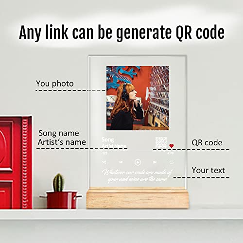 Wucidici Custom Picture Music Plaque with QR Code, Customized Acrylic Glass Art Song Album Cover with Photo, Personalized Night Light Gift for Couple Birthday