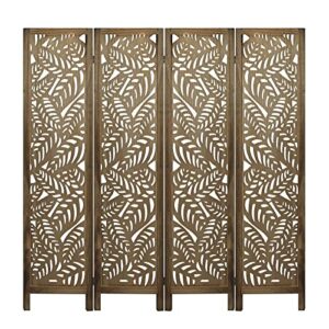 ecomex room dividers, 5.6 ft tall carved room dividers and folding privacy screens, 4 panel wood privacy screen,divide space, asian style, decorative room(brown)