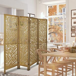 ECOMEX Room Dividers, 5.6 FT Tall Carved Room Dividers and Folding Privacy Screens, 4 Panel Wood Privacy Screen,Divide Space, Asian Style, Decorative Room(Brown)