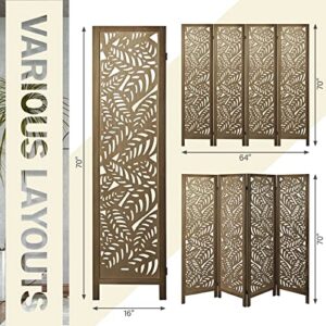 ECOMEX Room Dividers, 5.6 FT Tall Carved Room Dividers and Folding Privacy Screens, 4 Panel Wood Privacy Screen,Divide Space, Asian Style, Decorative Room(Brown)