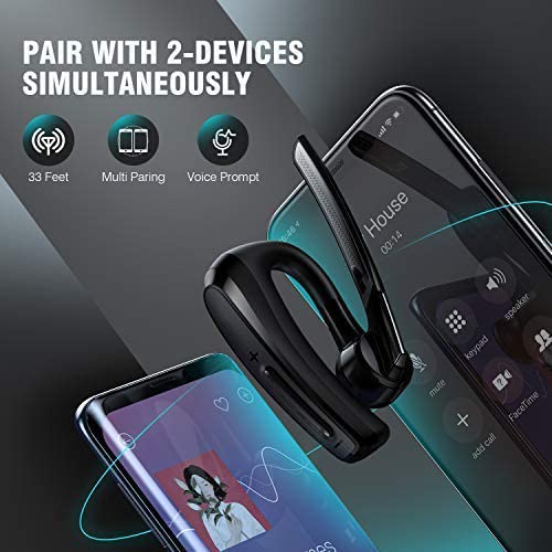 Unipows Bluetooth Headset, Bluetooth Earpiece 16 Hours Talktime with CVC8.0 Noise Cancelling Mic Mute Key Hands-Free Earphones for Cell Phones PC Laptop Business Truck Driver Office Call Center Skype