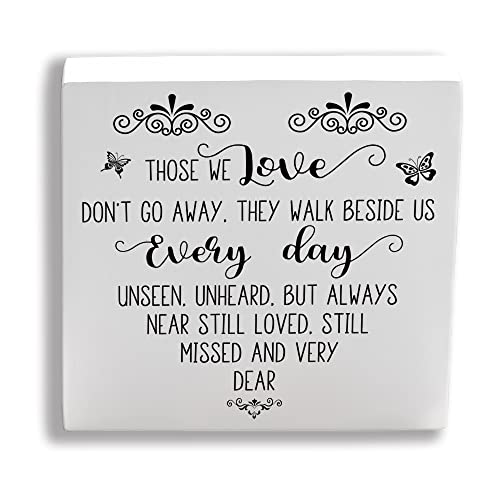 Maoerzai Sympathy Gifts Memorial Bereavement Gifts Wood Block Plaque Sign Condolence/Grief Gifts,for Loss of Loved One,Loss of Mother Condolence Gift for Home Table Remembrance Decor 6x6 Inch. (White - Memorial sign-1)