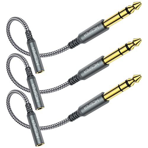 6.35mm 1/4 to 3.5mm 1/8 Adapter Cable, 3-Pack TRS 6.35mm Male to 3.5mm Female Stereo Jack Aux Audio Adapter for Amplifiers, Guitar, Keyboard Piano, Laptop, Home Theater, Phone, Headphone (0.5FT)