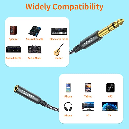 6.35mm 1/4 to 3.5mm 1/8 Adapter Cable, 3-Pack TRS 6.35mm Male to 3.5mm Female Stereo Jack Aux Audio Adapter for Amplifiers, Guitar, Keyboard Piano, Laptop, Home Theater, Phone, Headphone (0.5FT)