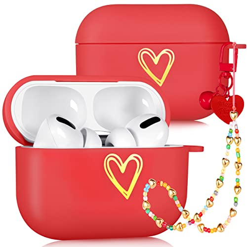 Besoar for Airpods Pro 2019/Pro 2 Gen 2022 Case Cute for Women Girls Girly Aesthetic Red Heart Cases with Keychain Buckle for Airpod Pro Pretty Lovely Silicone Cover Design Covers for Air Pods Pro…