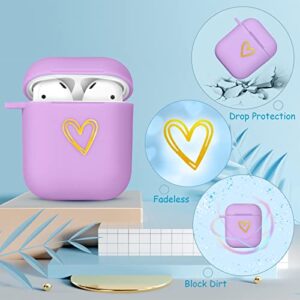 Besoar for Airpods 1st/2nd Generation Case Cute for Women Girls Girly Aesthetic Purple Heart Cases with Keychain Buckle for Airpod 1/2 Pretty Lovely Soft Silicone Cover Unique Design for Air Pods 1/2