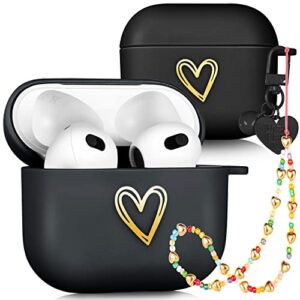 besoar for airpods 3rd generation case cute for women girls girly aesthetic black heart cases with keychain buckle for airpod 3 pretty lovely soft silicone cover unique design for air pods 3 (2021)