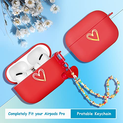 Besoar for Airpods Pro 2019/Pro 2 Gen 2022 Case Cute for Women Girls Girly Aesthetic Red Heart Cases with Keychain Buckle for Airpod Pro Pretty Lovely Silicone Cover Design Covers for Air Pods Pro…