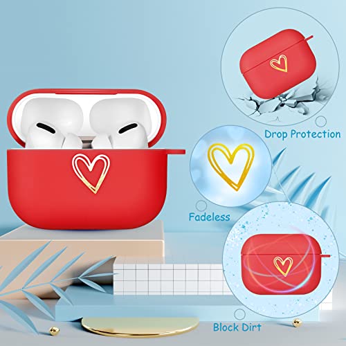 Besoar for Airpods Pro 2019/Pro 2 Gen 2022 Case Cute for Women Girls Girly Aesthetic Red Heart Cases with Keychain Buckle for Airpod Pro Pretty Lovely Silicone Cover Design Covers for Air Pods Pro…