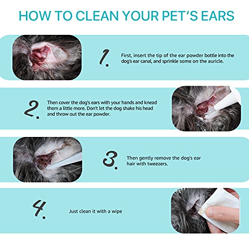 Removal Ear Powder for Pets, Dog Ear Cleaner, Removes Irritation, Itching and Infection, Reduce Ear Scratching and Head Shaking, Pets Ear Infection Treatment, Cleans & Remove Odors