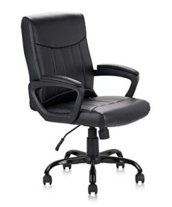 clatina leather office executive chair, mid back computer desk chair with lumbar support and padded armrests, ergonomic adjustable swivel chair for home, black