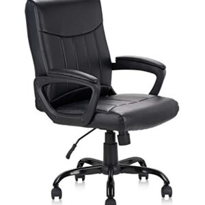 CLATINA Leather Office Executive Chair, Mid Back Computer Desk Chair with Lumbar Support and Padded Armrests, Ergonomic Adjustable Swivel Chair for Home, Black