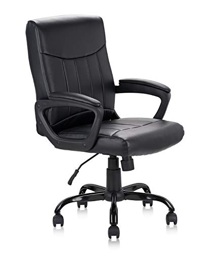 CLATINA Leather Office Executive Chair, Mid Back Computer Desk Chair with Lumbar Support and Padded Armrests, Ergonomic Adjustable Swivel Chair for Home, Black