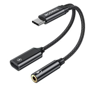moswag usb c to 3.5mm headphone and charger adapter,2in1 usb type c to aux audio jack hi-res dac and pd 60w 3.0 fast charging dongle cable compatible with pixel 4 xl,galaxy s22 s21 s20+plus note 20