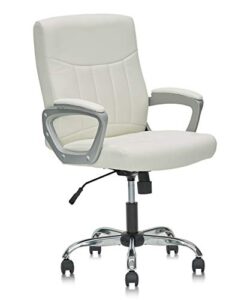 clatina leather office executive chair, mid back computer desk chair with lumbar support and padded armrests, ergonomic adjustable swivel chair for home, white