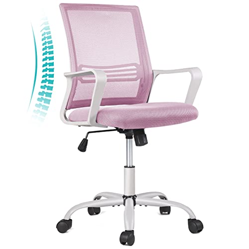 Office Chair, Desk Chair Ergonomic Pink Office Chair Computer Chair, Home Office Desk Chairs with Wheels Pink Desk Chair, Mid Back Mesh Office Chair Rolling Swivel Chair with Lumbar Support Armrests