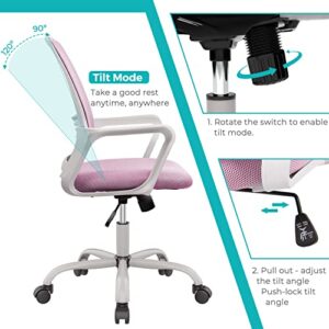 Office Chair, Desk Chair Ergonomic Pink Office Chair Computer Chair, Home Office Desk Chairs with Wheels Pink Desk Chair, Mid Back Mesh Office Chair Rolling Swivel Chair with Lumbar Support Armrests