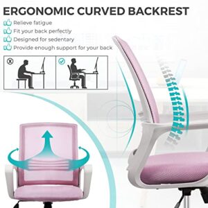 Office Chair, Desk Chair Ergonomic Pink Office Chair Computer Chair, Home Office Desk Chairs with Wheels Pink Desk Chair, Mid Back Mesh Office Chair Rolling Swivel Chair with Lumbar Support Armrests