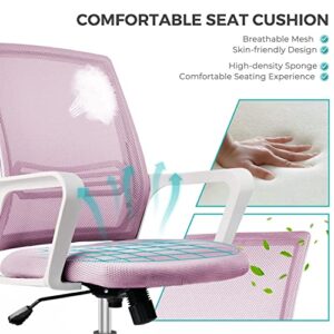 Office Chair, Desk Chair Ergonomic Pink Office Chair Computer Chair, Home Office Desk Chairs with Wheels Pink Desk Chair, Mid Back Mesh Office Chair Rolling Swivel Chair with Lumbar Support Armrests