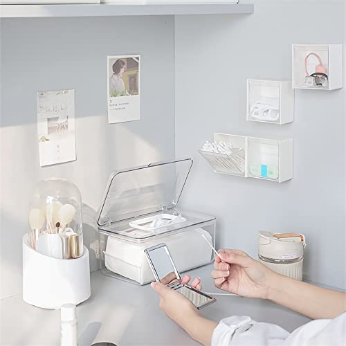 4PCS Clamshell Storage Box, Cotton Swab Storage Box, for Cotton Balls,Cotton Swabs,Cotton Rounds,Makeup Pads Storage Canister, for Bathroom, Bedroom, Holder Wall Mount