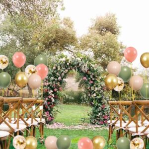 Artificial Eucalyptus Leaves Sage Green Blush And Confetti Gold Balloons, 59Pcs Sage Green Gold Pink Blush Nude Balloons with Artificial Eucalyptus for Baby Bridal Shower Birthday Safari And Sage Party Decorations Supplies