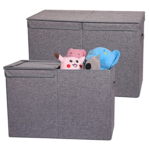 Set of 2 Collapsible Storage Bins with Lids Fabric Foldable Storage Boxes Organizer Containers Baskets Cube with Divider for Home Bedroom, Jumbo