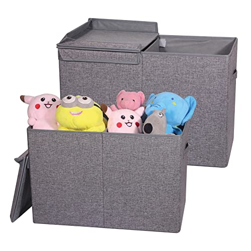 Set of 2 Collapsible Storage Bins with Lids Fabric Foldable Storage Boxes Organizer Containers Baskets Cube with Divider for Home Bedroom, Jumbo