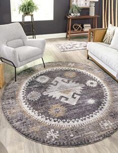 unique loom eco southwestern collection area rug - springdale (round 3' 3" x 3' 3", charcoal gray/ivory)
