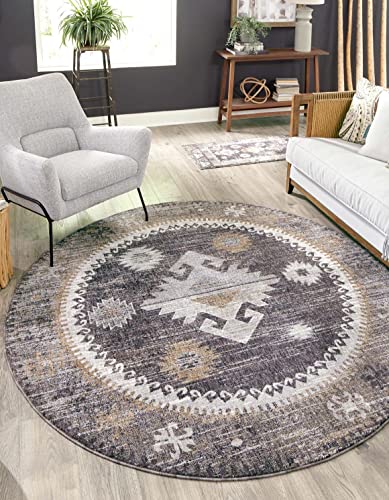 Unique Loom Eco Southwestern Collection Area Rug - Springdale (Round 3' 3" x 3' 3", Charcoal Gray/Ivory)