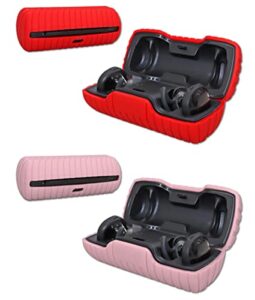 2 pack split/disconnect design soft rubber silicone shockproof protective carrying case cover skin sleeve compatible with bose soundsport free earbuds (red+pink)